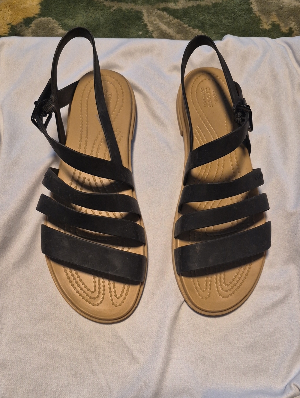 CROCS Women's Black Multi-Strap Sandals with Tan Footbed